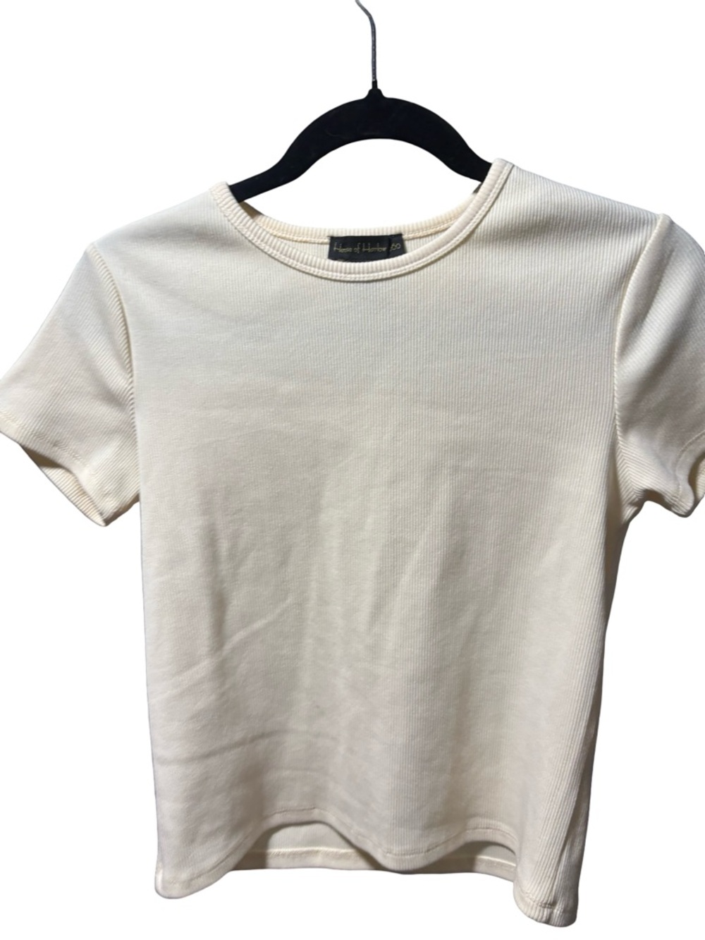 House of Harlow 1960 Cream Ribbed Short Sleeve Crewneck Tee Top Size S